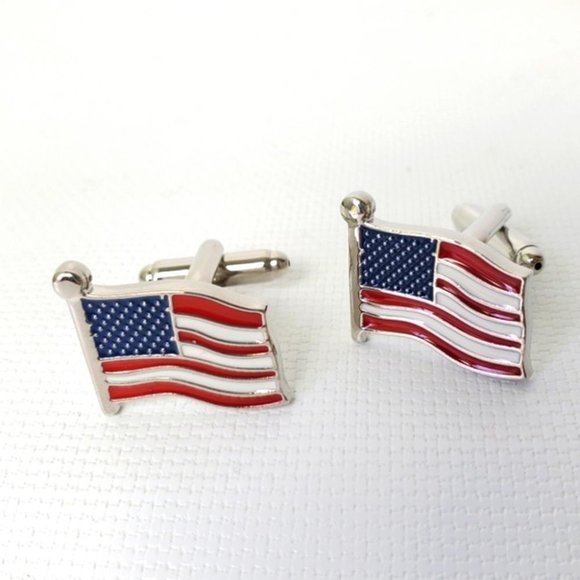 Stainless Steel American Flag Cuff Links - Picture 2 of 4